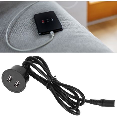 Doppelte USB-Steckdose mit 5V/2A-Anschlüssen, USB-Ladebuchse für Schreibtisch, Sofa, Nachttisch, schwarzes ABS, kompatibel mit allen Mobiltelefonen (1/5)