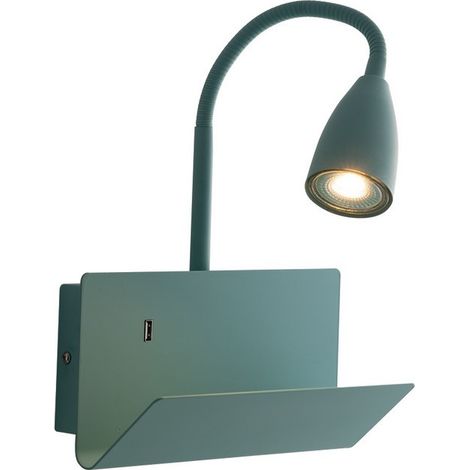 Fan Europe Gulp - Estante de lámpara de pared USB de lectura de brazo flexible, verde, GU10