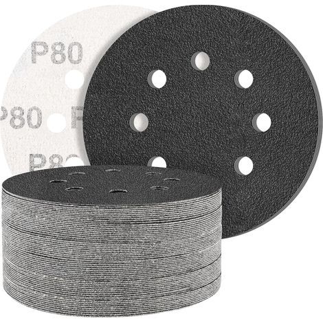 Black Lot de 50 disques abrasifs en carbure de silicium avec Grain 80 8 trous Rond Ponceuse excentrique - Grain mélangé - Pour polissage (1/5)