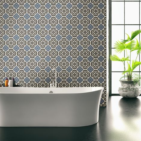 Sticker Mural Carrelage adhésif Cuisine Salle de Bain - 60 STICKERS CARREAUX DE CIMENT AZULEJOS DIOGO - 60stickers15x15cm (1/5)