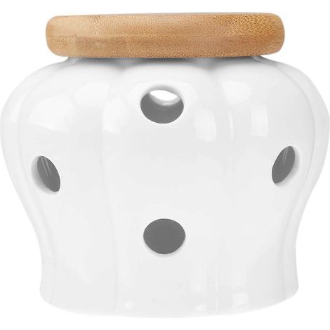 Bocaux ronds en céramique avec couvercles en bambou pour conserver l'ail et le gingembre.-13.00X13.00X11.00CM-White (1/3)