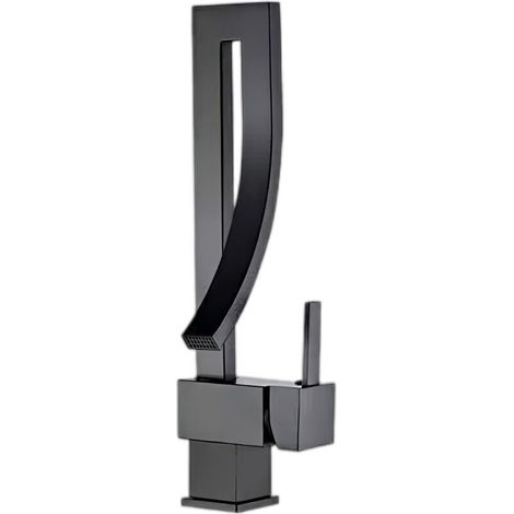 Robinet de lavabo moderne pour salle de bain - Mitigeur monobloc en laiton massif - Couleur noire - Design épuré et durable - Haute qualité.