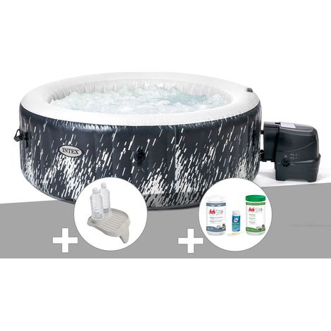 Kit spa gonflable Intex PureSpa Galaxie rond Bulles avec LED 4 places + Porte-verre + Kit de traitement brome