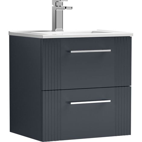 Belvide Partial Fluted 2 Drawer Wall Hung Vanity Unit with 1 Tap Hole Minimalist Basin - 500mm - Dark Grey