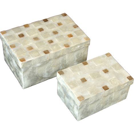 Set von 2 Rektalkästen in der Nähe der natürlichen Perle mit gegrillten Quadraten 21.5x14x10+15x10x7.5cmpour alle Stile, um zu Hause eine Note zu verleihen