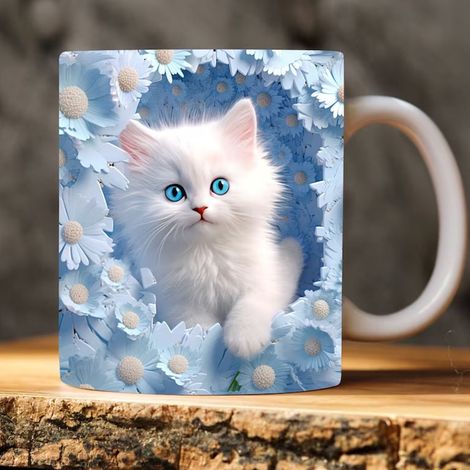 Tasse À Café - Tasse Céramique 3D Chat - Pour Maison Bureau Extérieur - 300-400 ml - Diamètre 8,5 cm Hauteur 9 cm - 1 Pièce (1/5)