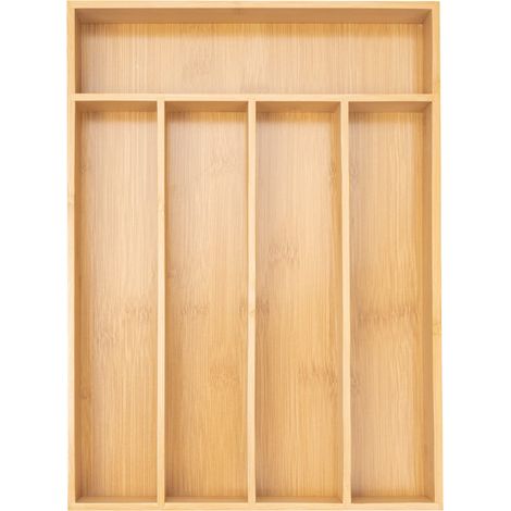 Besteckaufbewahrungsbox, Küchenschubladen-Organizer, Besteckorganizer aus Bambus, Besteckhalter, Besteckaufbewahrungsbox, Besteckschublade (5 Fächer, Naturfarbe)