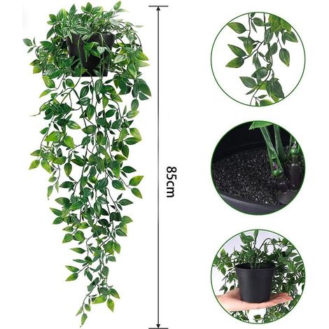 Plante verte artificielle tombante 710mm – Décoration intérieure et extérieure – Matériau plastique avec tiges en fer – Nuances de vert (1/5)