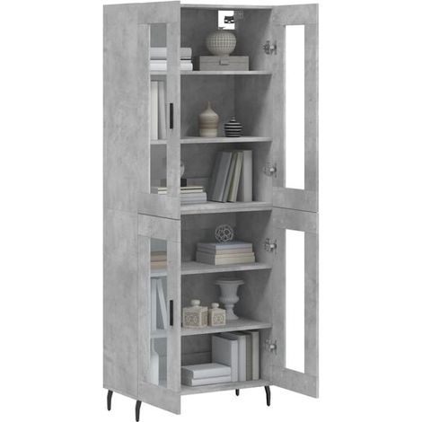 Armoire Haute de Rangement 69,5x34x180 cm en Bois d'Ingénierie avec Finition Béton Gris, Meuble de Stockage Vertical pour Cuisine ou Salon (1/5)
