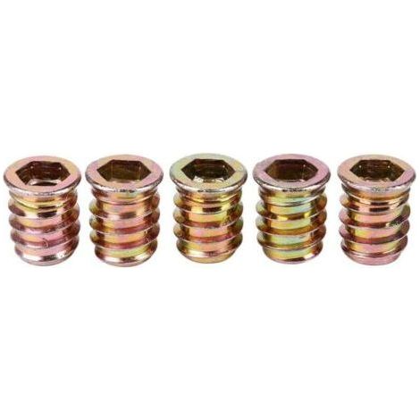 Set of 5 threaded insert M10 x 20 mm for wood (1/4)