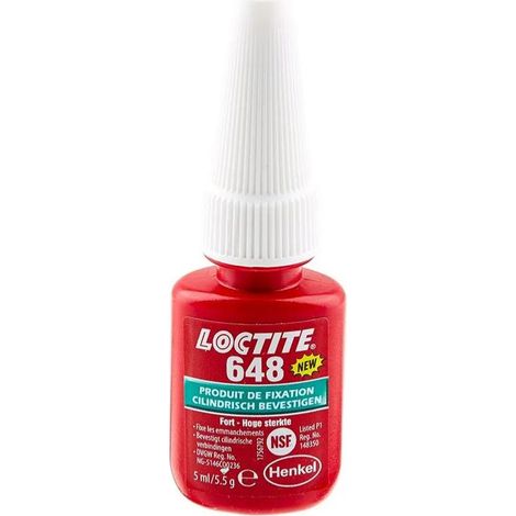 Pâte à joint LOCTITE 648 – Fixation forte pour métaux – Résistance jusqu'à 180°C – Temps de fixation 3 min – Contenance 5 ml