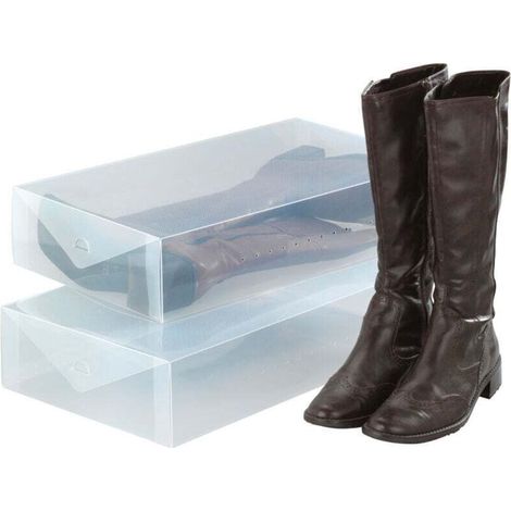 Lot de 2 grandes boites rangement empilables , Boite range bottes, Rangement chaussures Boîte à chaussures Plastique 52x11x30 cm Transparent (1/3)