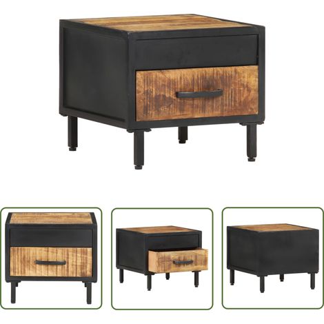 The Living Store Table de chevet 40x40x35 cm Bois de manguier brut - Table De Chevet - Meuble De Chambre - Table De Nuit - Bois De Manguier - Design Industriel (1/5)