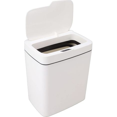 Capteur Poubelle, 18L Poubelle De Salle De Bain, Poubelle Automatique, PP Capteur De Mouvement Batterie Type Poubelle Intelligente avec Couvercle pour Salle De Bain Chambre Blanc (1/5)