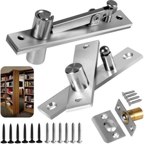 Charnière pivotante pour porte, système de charnière invisible avec loquet à bille, adaptée aux portes en bois lourdes jusqu'à 90,7 kg ainsi qu'aux bibliothèques cachées et secrètes-Karteo (1/5)