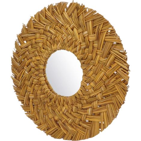 Woven Straw Wall Mirror, 15.7 Inch Hand-Woven Round Hanging Mirror, HD Glass, Easy to Hang, Wall Decoration for Bedroom, Bathroom, Living Room, Entrance (Gold) (1/5)
