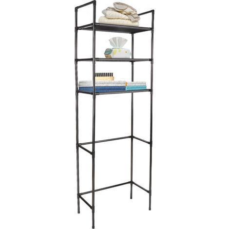 ® Étagère de toilette, Support de rangement de toilette à 3 niveaux, Meuble étagère dessus WC, 150x50x26cm, noir (1/5)