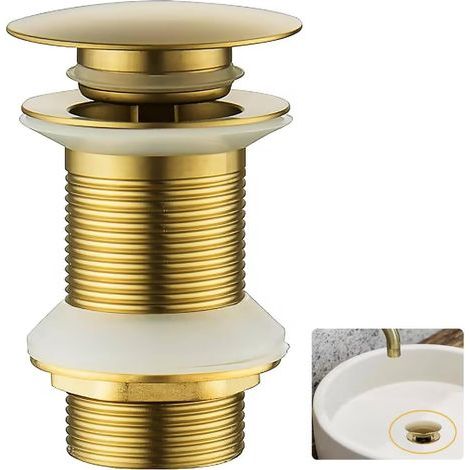 1 Bonde de lavabo, laiton doré brossé, mécanisme clic-clac, sans trop-plein, pour salle de bain (1/5)