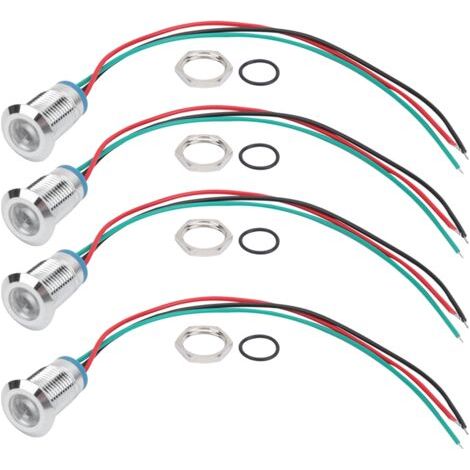 4 jeux de LED rondes précâblées, métal étanche, indicateur 2 couleurs, cathode commune 12mm, 1224V (rouge et vert) (1/5)