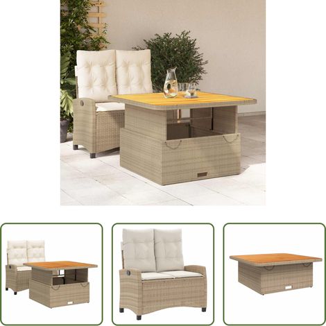 vidaXL Sitzbank - 2-tlg. Garten-Essgruppe mit Kissen Beige Poly Rattan (1/5)