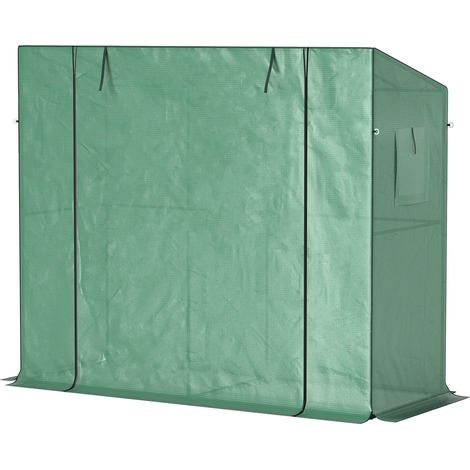 Mini-Gewächshaus, Anlehn-Gewächshaus mit Rolltür und Netzfenstern, UV-beständig, für Blumen, Setzlinge, Pflanzen, Grün