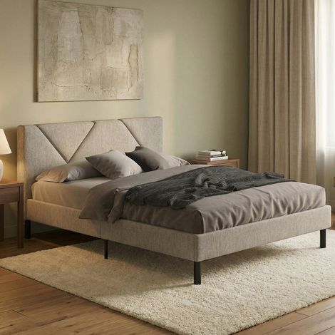 Cama doble Ikelos, somier para dormitorio, ropa de cama, soporte de colchón, apto para colchón de 140 x 190 cm, color tórtola (1/5)