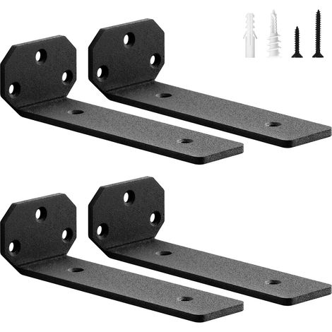 Lot de 4 Équerre Étagère Murale Métal Renforcée, Support Etagere Invisible, 50KG Charge, Support Étagère Murale 5mm Épaisseur, Équerre Étagère Durable Noir 15 cm (1/5)