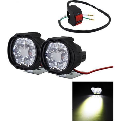 [JAMAIS UTILISÉ]2 pcs Feux Additionnels Moto Led Etanche Universel 6 LED Phare de Moto Conduite Antibrouillard Lampe Projecteur Scooter Projecteur Feux Auxiliaires avec Interrupteur (1/4)