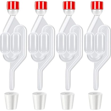 4 Pièces Barboteur Fermentation, Plastique Barboteurs Transparent avec Bouchon + 4 Bouchons en Silicone Perforés (Ouverture 8mm), Soupape Échappement de Fermentation pour Brassage de Bière Vin Cidre (1/5)