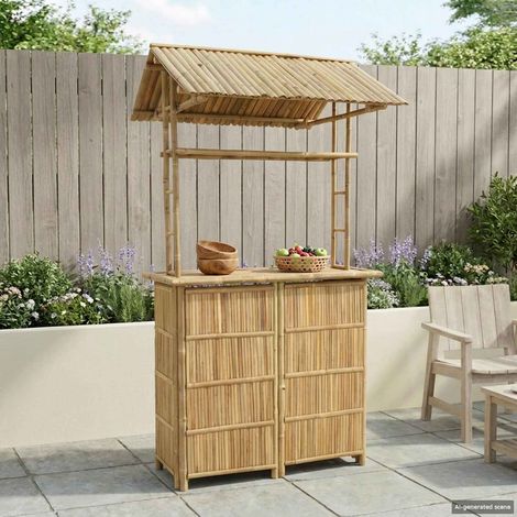 vidaXL Table de bar extérieure Naturel 115 x 95 x 214 cm Bambou