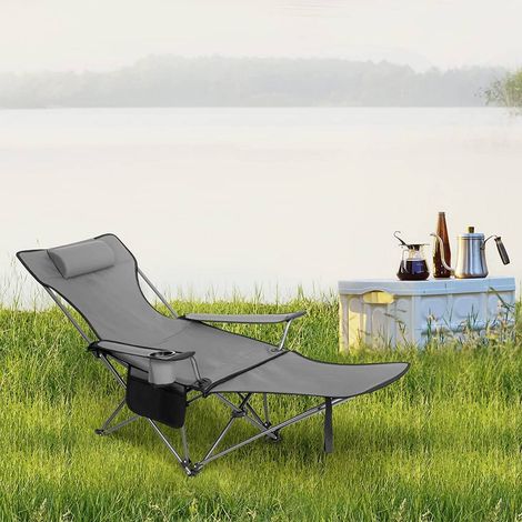 WOLTU 2er Set Campingstuhl klappbarer, Klappstuhl Liegestuhl für Outdoor, Angelstuhl Sonnenstuhl ultraleichter mit Armlehnen und Getränkehalter Grau