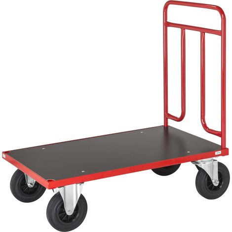 Kongamek Plattformwagen in rot 1000x600x1000mm mit Schiebegriff aus Stahlrohr und Gummibereifung ohne Bremse