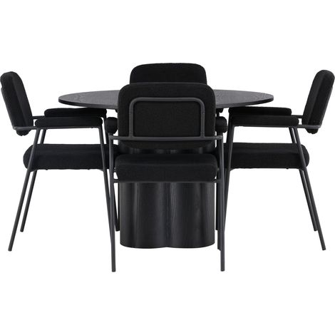 Olivia Essgruppe Esstisch schwarz 4 Stühle Bouclé schwarz. (1/4)
