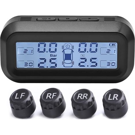 (Extérieur noir et blanc) Système de surveillance de la pression des pneus pour voiture intelligente, capteur solaire, affichage LCD numérique, alarme de sécurité automobile, capteur de pression des p (1/5)