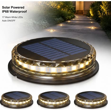 Toivize-Lampes Solaires - IP68 Étanche - PC Résistant 200kg - Lumière Chaude LED 17pcs pour Jardin Allée Paysage Lot de 4 (1/4)