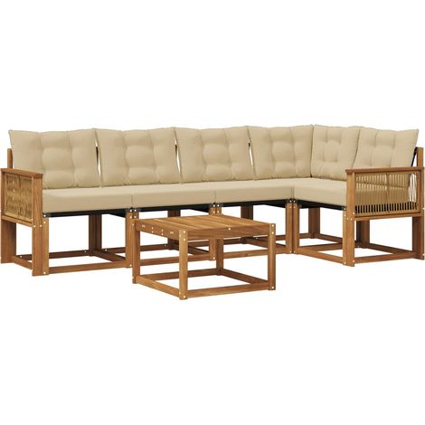 Outdoor Sofa Set with Cushion 6 pcs Natural and Beige vidaXL