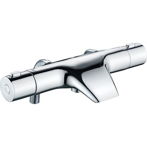 Mitigeur Baignoire Thermostatique Bec Cascade, Mitigeur Thermostatique Bain Douche en laiton, avec 2 Sorties d'eau, Bouton Sécurisé à 38°C, Robinet Baignoire Douche Mural, Argent