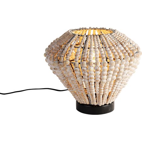 Orientalische Tischlampe beige mit Perlen - Moti