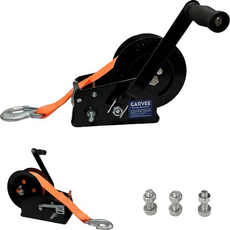 Treuil manuel robuste 3500 lbs pour remorque bateau – Double vitesse 4:1/8:1, cliquet bidirectionnel, sangle 10m, poignée standard – Idéal bateau, remorque, camion, RV, ATV, jet-ski – Orange, poignée (1/5)