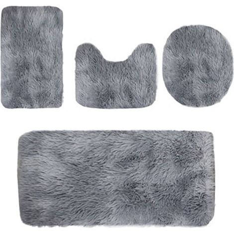 Ensemble de 4 tapis de salle de bain de couleur unie, tapis de toilette antidérapant, tapis de bain épais absorbant l'eau, lavable en machine, décoration de salle de bain en solde, gris foncé (1/4)