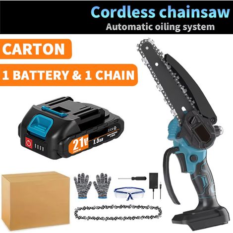 Tronçonneuse mini 6 pouces – Rechargeable – Lot 1 batterie + 1 chaîne – Élagage verger – Carton (1/5)