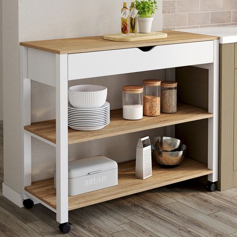 PENH Aparador de cocina XXL con cajón y encimera efecto haya blanca L.100 CM