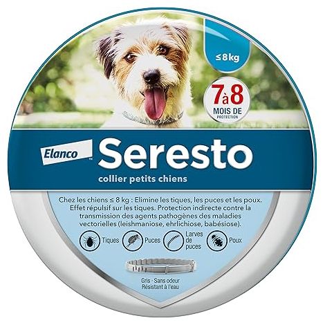 Collier anti-puces et anti-tiques gris pour petits chiens de moins de 8 kg