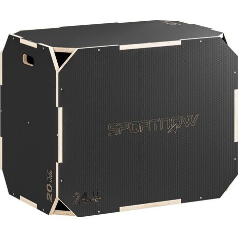 3-in-1 Plyo-Box aus schwarzem Holz mit Griffen und rutschfester Oberfläche (1/4)