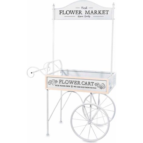 Carretto Vintage in Metallo Bianco con Ruote Espositore per Negozi, Addobbo per Matrimoni e Cerimonie