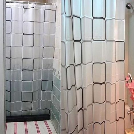 1 rideau de douche étanche, 180 x 180 cm, avec 12 anneaux en plastique, beige à motifs bruns, pour salle de bain et toilettes