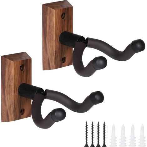Support Mural Guitare, U-förmiger Gitarren-Wandaufhänger, Accessoires de Guitare, Support Mural pour Guitare en Bois Dur de Noyer Noir, für Akustik-, E-Gitarre, Bass, Lot de 2 (1/5)