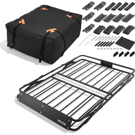 VEVOR Panier de Toit pour Voiture, 1295x914x102 mm, Porte Bagage Voiture, Cadre en Forme X Pliable, Capacite de 90,72 kg, Galerie de Toit Universelle pour SUV, Camionnette, avec Sac de Rangement (1/5)