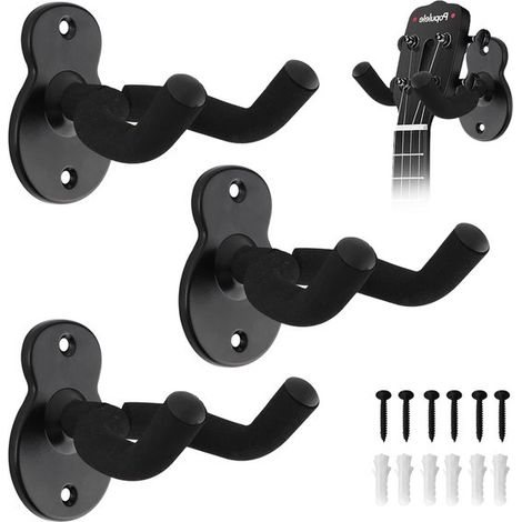 Support mural métallique pour guitares (3 pièces) - compatible avec guitares, basses, guitares acoustiques, mandalas, banjos, ukulélés. (1/5)