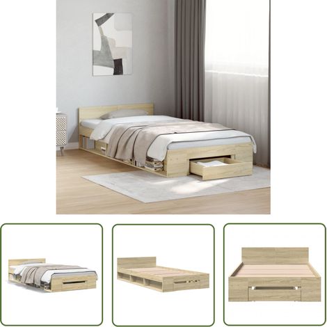 The Living Store Bettgestell mit Schublade Sonoma-Eiche 100x200 cm Holzwerkstoff - Bettesrahmen - Holzbettrahmen - Doppelbett - Eiche Möbel - Schlafzimmer Dekoration (1/5)